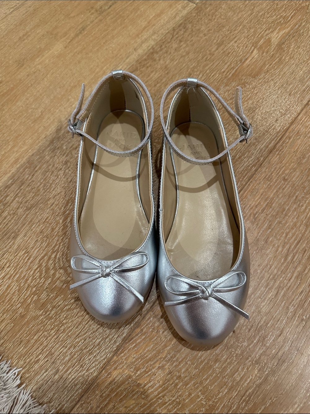 Janie and Jack Girls' Metallic Silver Ballet Flats with Ankle Strap